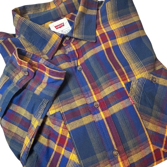 Levi's Other - Levi's Mens‎ Flannel Shirt Size XLT Long Sleeve Red Blue Yellow Plaid Western